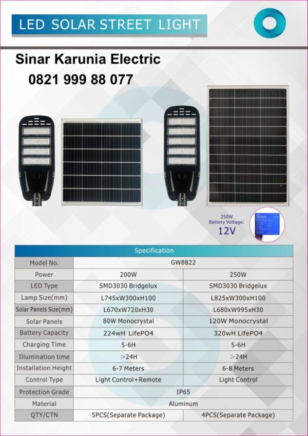 Lampu Jalan Solar Cell 200W 250W Lampu Jalan Solar Cell